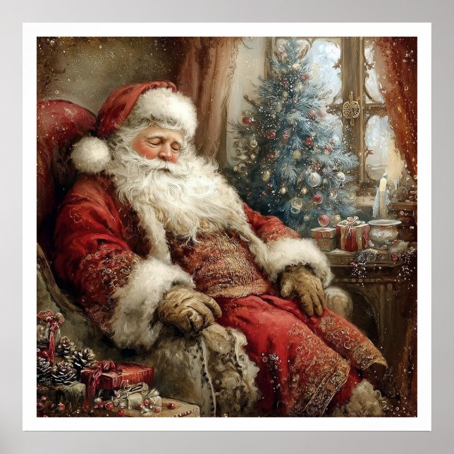 Vintage Santa Claus Sleeping Illustration Style Poster (Framsidan)