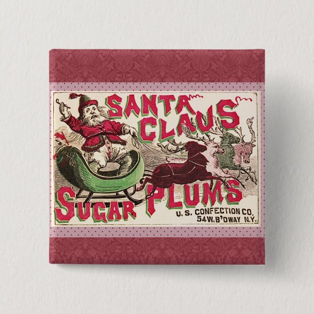 Vintage Santa Claus Sockerplommon Reklam Gammal Go Knapp (Framsida)