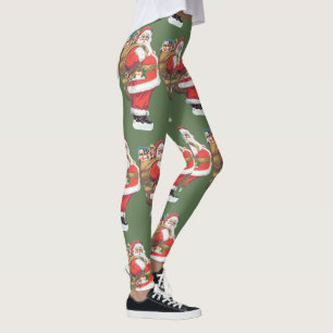 Vintage Santa Claus, viktoriansk jul utfällbar bil Leggings