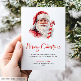 Vintage Santa Claus Watercolor Holiday Greeting Julkort