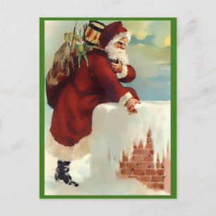 Vintage Santa Coming Down the Skorsten (Nice Copy) Helg Vykort