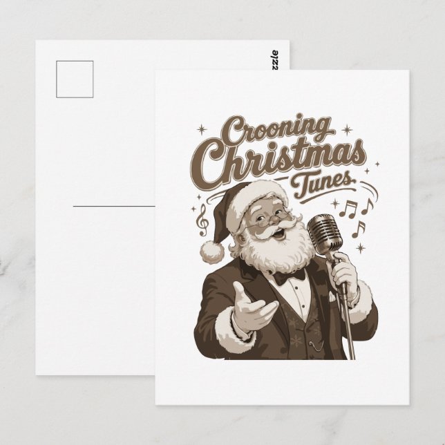 Vintage Santa Crooner Jultröja Vykort (Fram/baksida)