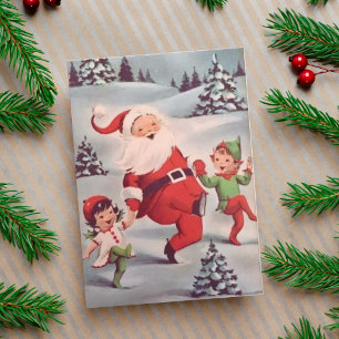Vintage Santa Dancing med Elves Anpassningsbar jul Helgkort