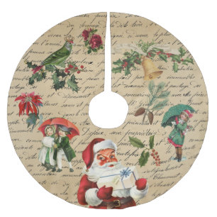 Vintage Santa Decoupage Victorian Julgransmatta Borstad Polyester