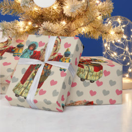 Vintage Santa Doll Nostalgia Hearts Presentpapper