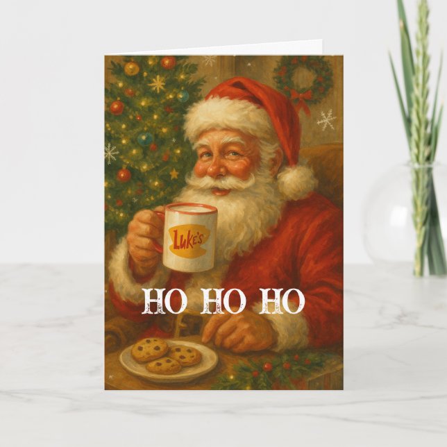Vintage Santa Drinking Cocoa Christmas Card Kort (Framsida)