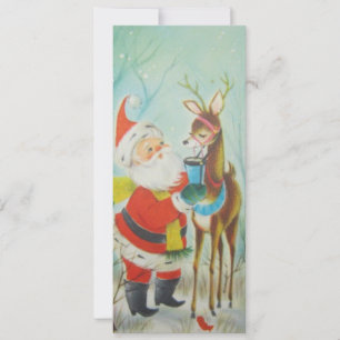 Vintage Santa Drinking Cocoa med renar Julkort