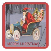 Vintage Santa Driving, Modern Snö Scene Sticker