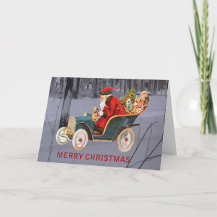 Vintage Santa Driving to Town Modern Snö Scene Helgkort