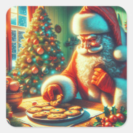 Vintage Santa Eating Cookies Fyrkantigt Klistermärke
