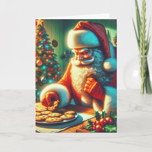 Vintage Santa Eating Cookies Kort (Framsida)