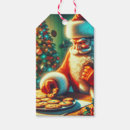 Vintage Santa Eating Cookies Presentetikett