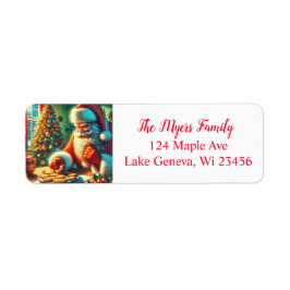 Vintage Santa Eating Cookies Returadress Etikett