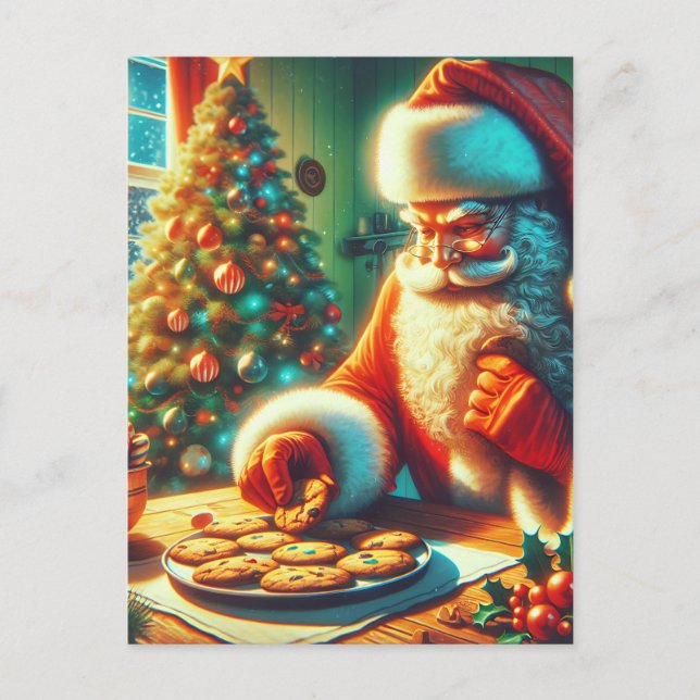 Vintage Santa Eating Cookies Vykort (Framsida)