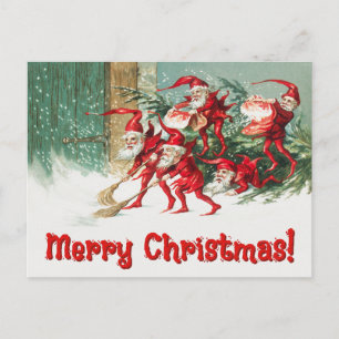 Vintage Santa Elves Helg Vykort