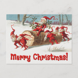Vintage Santa Elves Helg Vykort