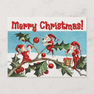 Vintage Santa Elves Helg Vykort