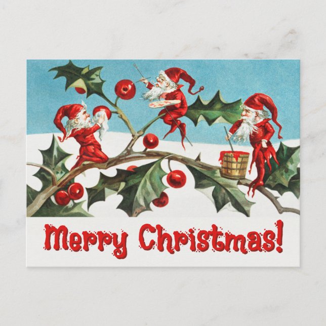 Vintage Santa Elves Helg Vykort (Framsida)