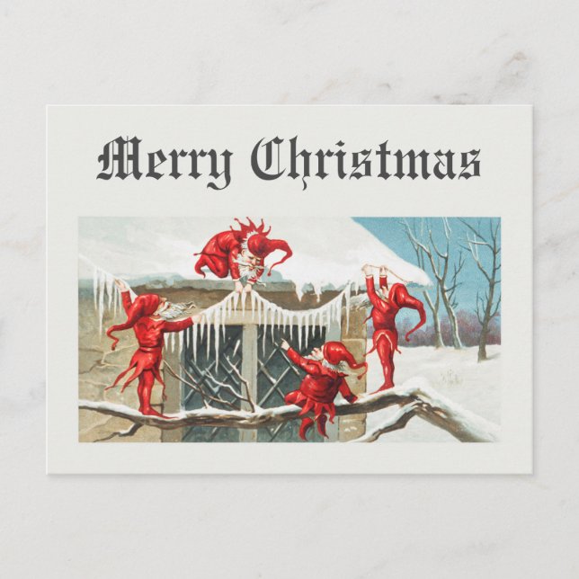 Vintage Santa Elves Vykort (Framsida)