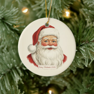 Vintage Santa Face Illustration Christmas Decor  Julgransprydnad Keramik