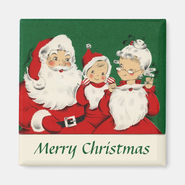 Vintage Santa Family Magnet (Framsidan)