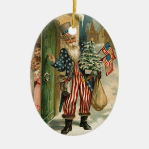 Vintage Santa farbror Sam Julgransprydnad Keramik
