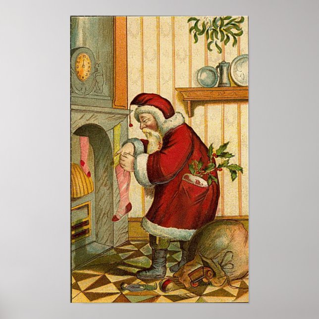 Vintage Santa Filling Stocking Poster (Framsidan)