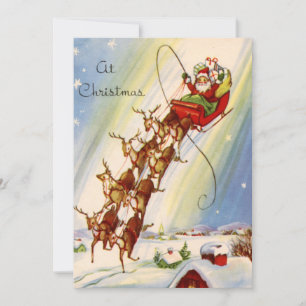 Vintage Santa Flies Reindeer Helgdag Ca Julkort