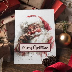 Vintage Santa Foto & God Jul Text Kort