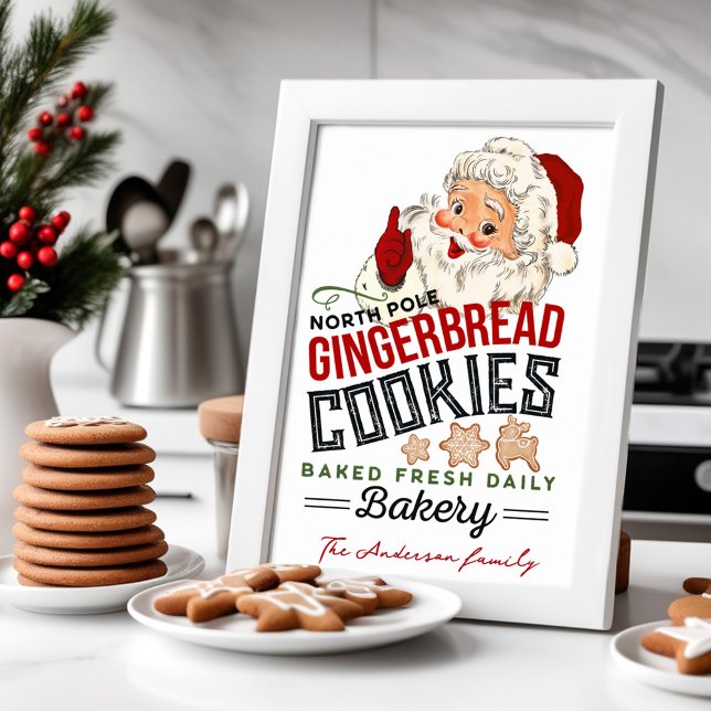 Vintage Santa Gingerbred Bakery-julen Poster (Vintage Santa Gingerbred Bakery Christmas Poster)