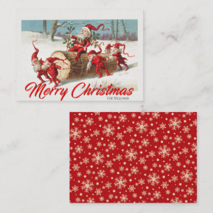 Vintage Santa Gnomes Elves God jul Card Anteckningskort