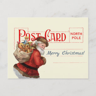 Vintage Santa God jul Antique Postcard Red Vykort