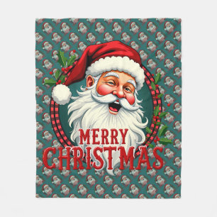 Vintage Santa God Jul Illustration Mønster Fleecefilt