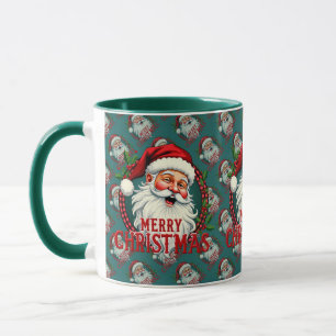 Vintage Santa God jul Illustration Mönster Mugg