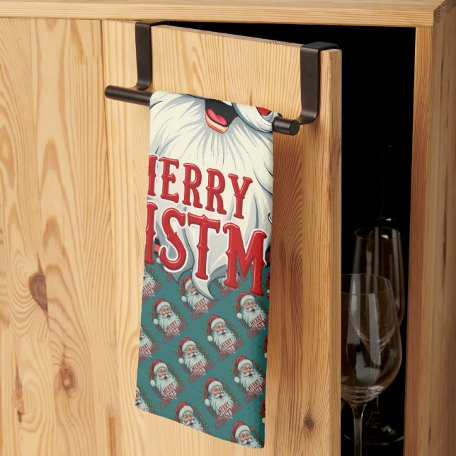 Vintage Santa God jul Illustration Patten Kökshandduk (Thirds Fold)