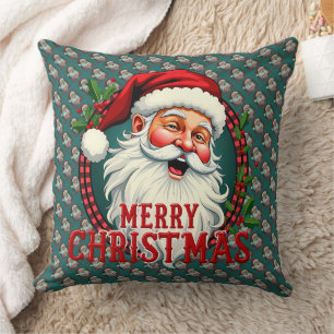 Vintage Santa God jul Illustration Patten Kudde