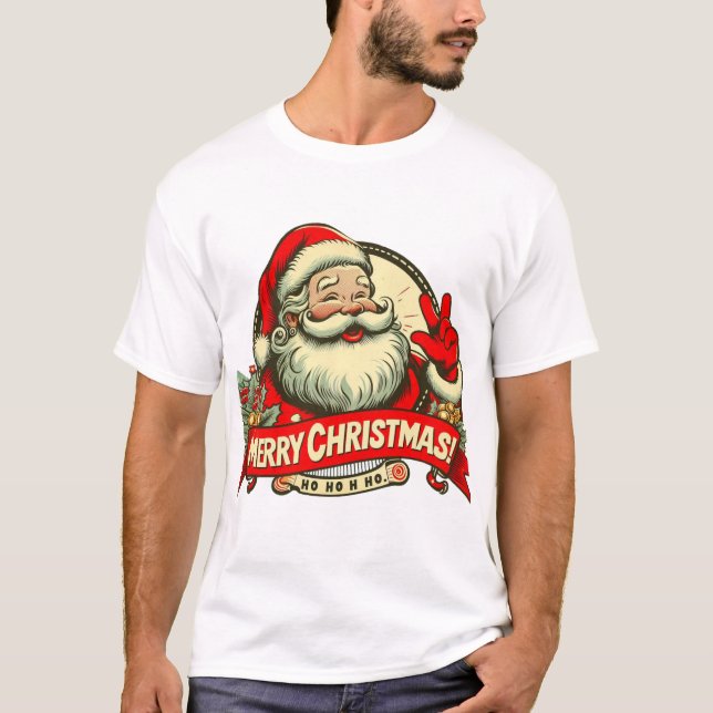 Vintage Santa God Jul T-Shirt (Framsida)