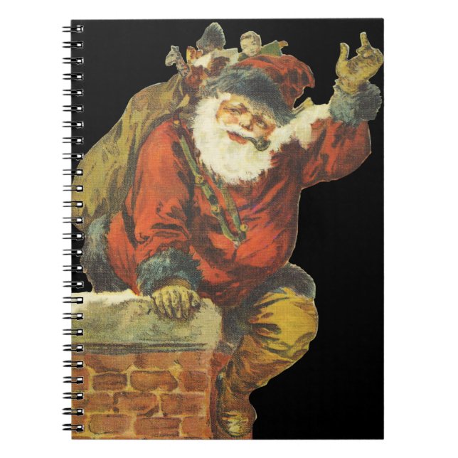 Vintage Santa Going Down Skorsten Anteckningsbok (Framsidan)