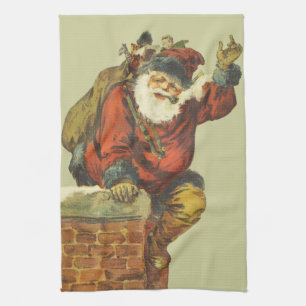 Vintage Santa Going Down Skorsten Kökshandduk