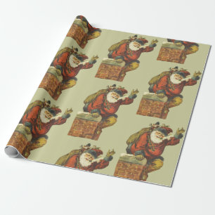Vintage Santa Going Down Skorsten Presentpapper