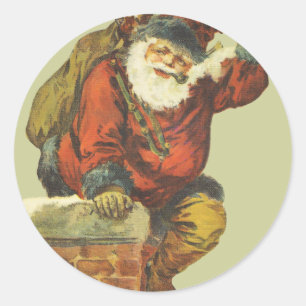 Vintage Santa Going Down Skorsten Runt Klistermärke