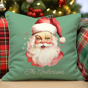 Vintage Santa Grön Jul Familjedesign Kudde