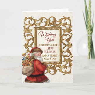 Vintage Santa Guld Ram God jul, nya året Helgkort
