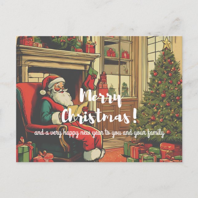 Vintage Santa Hälsning Helg Vykort (Framsida)
