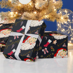 Vintage Santa Hälsning på Black Presentpapper