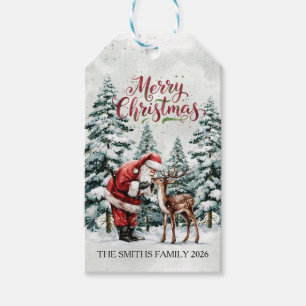 Vintage Santa & Hjort-Juletiketter Presentetikett