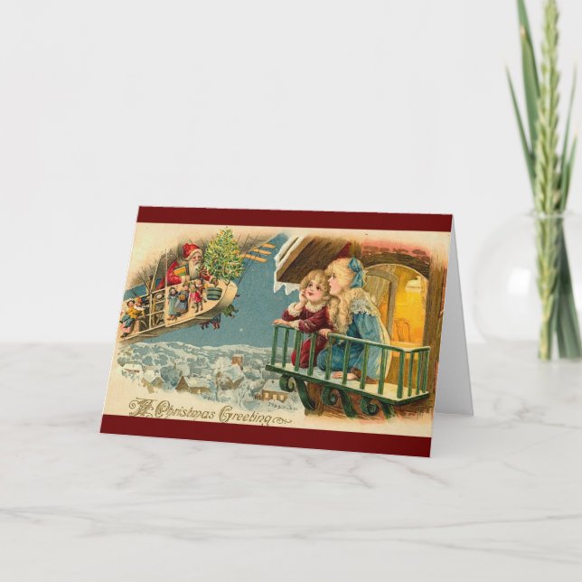 Vintage Santa in Airplan Luft Balloon Helgkort (Framsida)