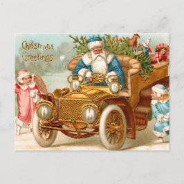 Vintage Santa in Guld Car and jul Änglar Helg Vykort