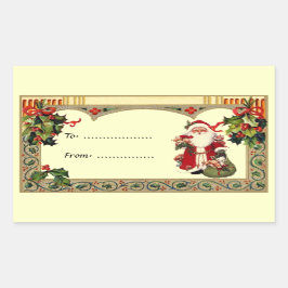 Vintage Santa in Holly Ram Gift Märkre Sticker Rektangulärt Klistermärke