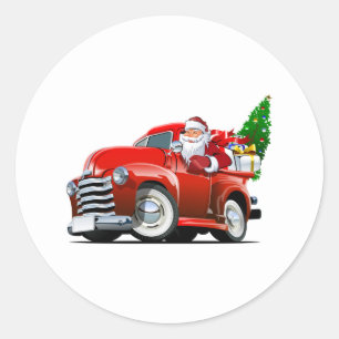 Vintage Santa in Red Car med Julgran Runt Klistermärke
